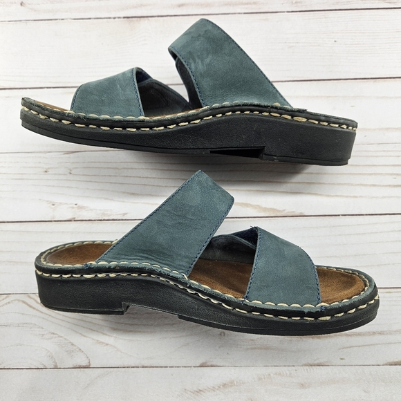 Minnetonka Blue Adjustable Double Strap Leather Sandals Size 6 Slip On - Picture 6 of 8